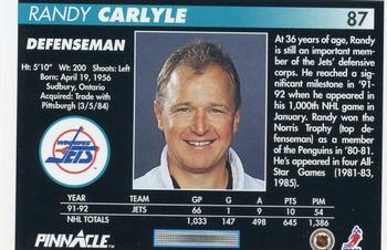 1992-93 Pinnacle #87 Randy Carlyle Back