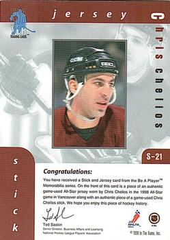 1999-00 Be a Player Memorabilia - All-Star Jersey and Stick #S-21 Chris Chelios Back