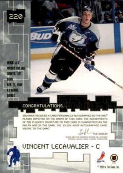 1999-00 Be a Player Millennium Signature Series - Autographs #220 Vincent Lecavalier Back