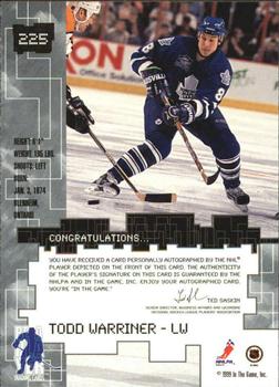 1999-00 Be a Player Millennium Signature Series - Autographs #225 Todd Warriner Back