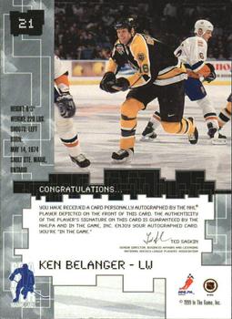1999-00 Be a Player Millennium Signature Series - Autographs Gold #21 Ken Belanger Back