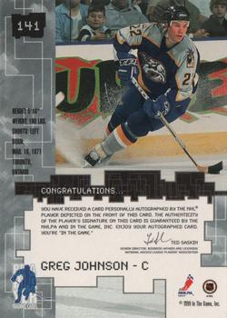 1999-00 Be a Player Millennium Signature Series - Autographs Gold #141 Greg Johnson Back