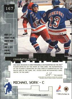 1999-00 Be a Player Millennium Signature Series - Autographs Gold #167 Mike York Back