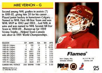 1992-93 Pro Set #25 Mike Vernon Back