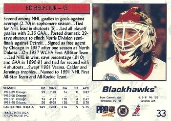 1992-93 Pro Set #33 Ed Belfour Back
