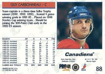 1992-93 Pro Set #88 Guy Carbonneau Back