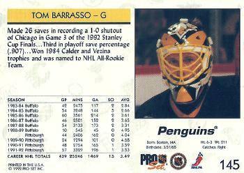 1992-93 Pro Set #145 Tom Barrasso Back