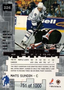 1999-00 Be a Player Millennium Signature Series - Ruby #226 Mats Sundin Back