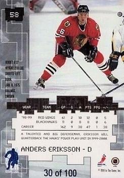 1999-00 Be a Player Millennium Signature Series - Sapphire #58 Anders Eriksson Back