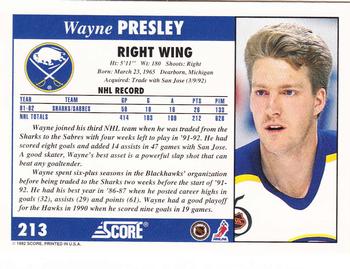 1992-93 Score #213 Wayne Presley Back