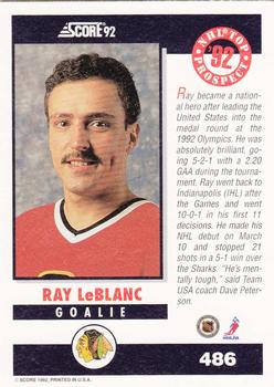 1992-93 Score #486 Ray LeBlanc Back