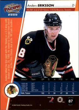 1999-00 Pacific - Copper #87 Anders Eriksson Back