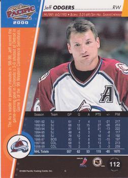 1999-00 Pacific - Ice Blue #112 Jeff Odgers Back