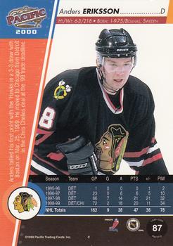 1999-00 Pacific - Red #87 Anders Eriksson Back