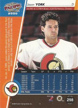 1999-00 Pacific - Red #298 Jason York Back