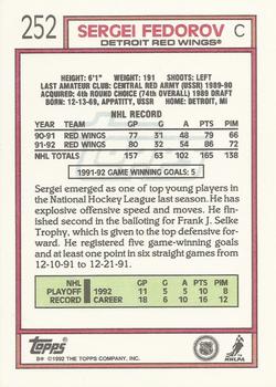 1992-93 Topps #252 Sergei Fedorov Back