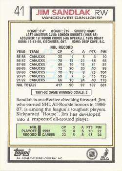 1992-93 Topps #41 Jim Sandlak Back