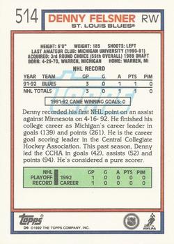 1992-93 Topps #514 Denny Felsner Back