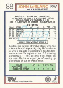 1992-93 Topps #88 John LeBlanc Back