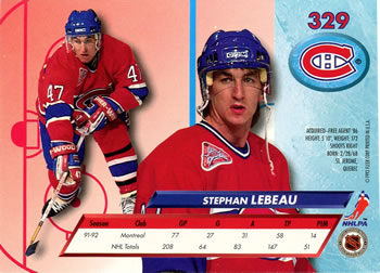1992-93 Ultra #329 Stephan Lebeau Back