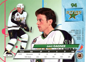 1992-93 Ultra #94 Dave Gagner Back