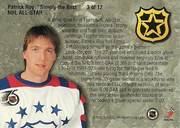 1992-93 Ultra - NHL All-Stars #3 Patrick Roy Back