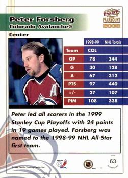 1999-00 Pacific Paramount - Gold #63 Peter Forsberg Back