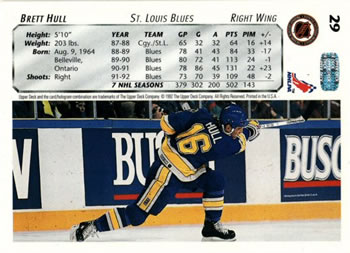 1992-93 Upper Deck #29 Brett Hull Back
