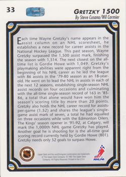 1992-93 Upper Deck #33 Gretzky 1500 (Wayne Gretzky) Back