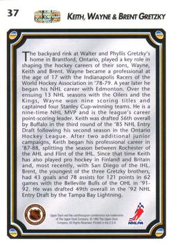 1992-93 Upper Deck #37 Keith Gretzky / Wayne Gretzky / Brent Gretzky Back