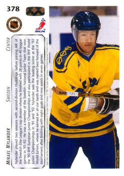1992-93 Upper Deck #378 Mikael Nylander Back