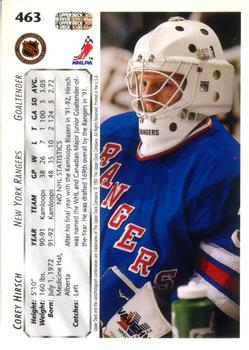 1992-93 Upper Deck #463 Corey Hirsch Back