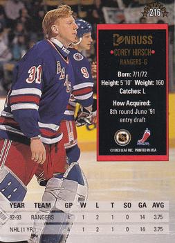 1993-94 Donruss #216 Corey Hirsch Back