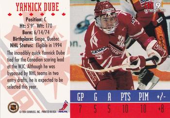 1993-94 Donruss - 1994 World Junior Championship Canada #CAN 9 Yanick Dube Back