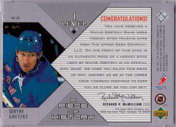 1999-00 Upper Deck Black Diamond - A Piece of History Level 1 (Single Diamond) #WG Wayne Gretzky Back