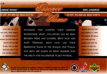 1999-00 Upper Deck Century Legends - Essence of the Game #E4 Gordie Howe / Eric Lindros Back