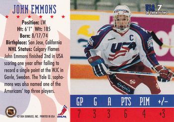 1993-94 Donruss - 1994 World Junior Championship USA #USA 7 John Emmons Back