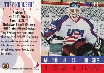 1993-94 Donruss - 1994 World Junior Championship USA #USA 11 Toby Kvalevog Back
