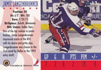 1993-94 Donruss - 1994 World Junior Championship USA #USA 13 Jamie Langenbrunner Back