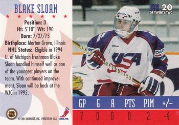 1993-94 Donruss - 1994 World Junior Championship USA #USA 20 Blake Sloan Back