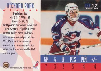 1993-94 Donruss - 1994 World Junior Championship USA #USA 17 Richard Park Back