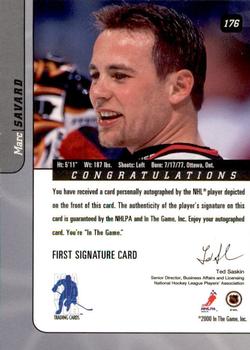 2000-01 Be a Player Signature Series - Autographs Gold #176 Marc Savard Back