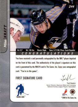 2000-01 Be a Player Signature Series - Autographs Gold #244 Milan Kraft Back