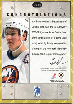 2000-01 Be a Player Signature Series - Department of Defense #DD-09 Kenny Jonsson Back