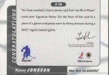 2000-01 Be a Player Signature Series - Jersey #J-18 Kenny Jonsson Back