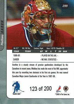 2000-01 Be a Player Signature Series - Ruby #299 Mathieu Garon Back