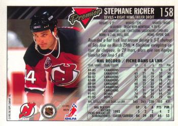 1993-94 O-Pee-Chee Premier #158 Stephane Richer Back