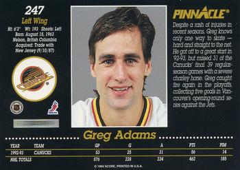 1993-94 Pinnacle #247 Greg Adams Back