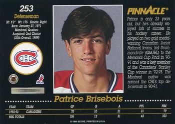 1993-94 Pinnacle #253 Patrice Brisebois Back