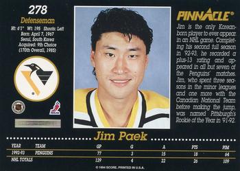 1993-94 Pinnacle #278 Jim Paek Back